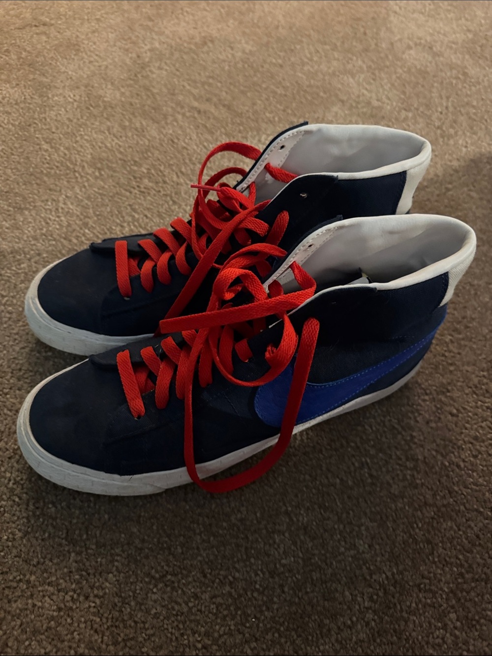 WORN ONCE, CUSTOM Nike High-Top Sneakers in Navy, Royal Blue & Red
